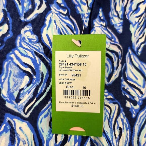 Lilly Pulitzer Kelani Stretch Pants High Tide Navy Blue/White Sz 10 Modal Blend - Picture 4 of 10